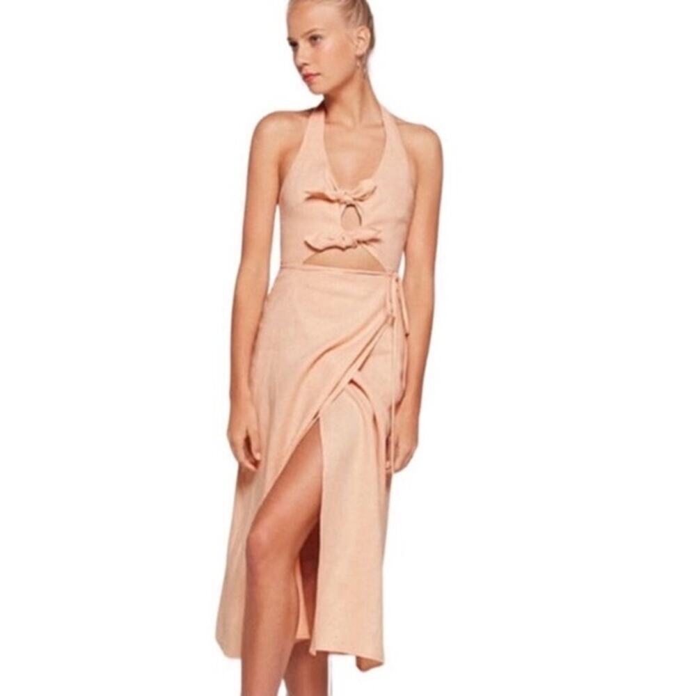 Reformation light peach halter cut out wrap front slit sexy small sleeve…